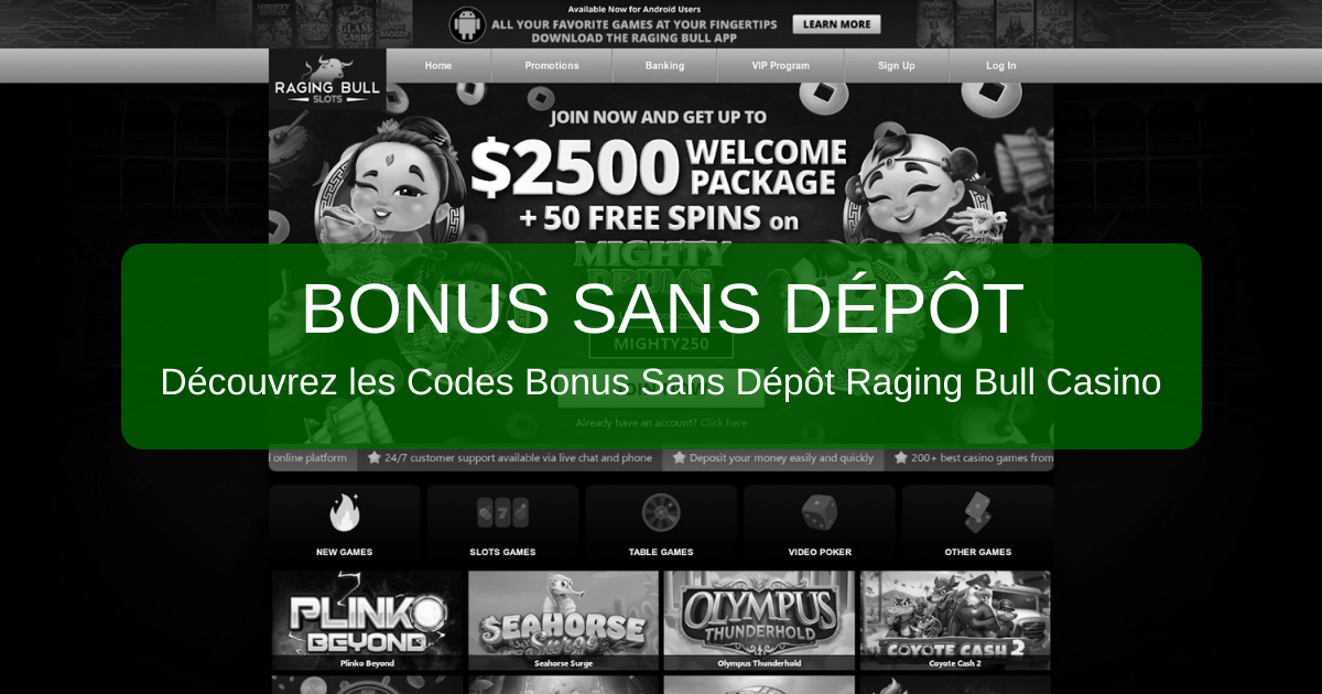 Raging Bull Casino No Deposit Bonus Codes 2026 - France | Vérifié